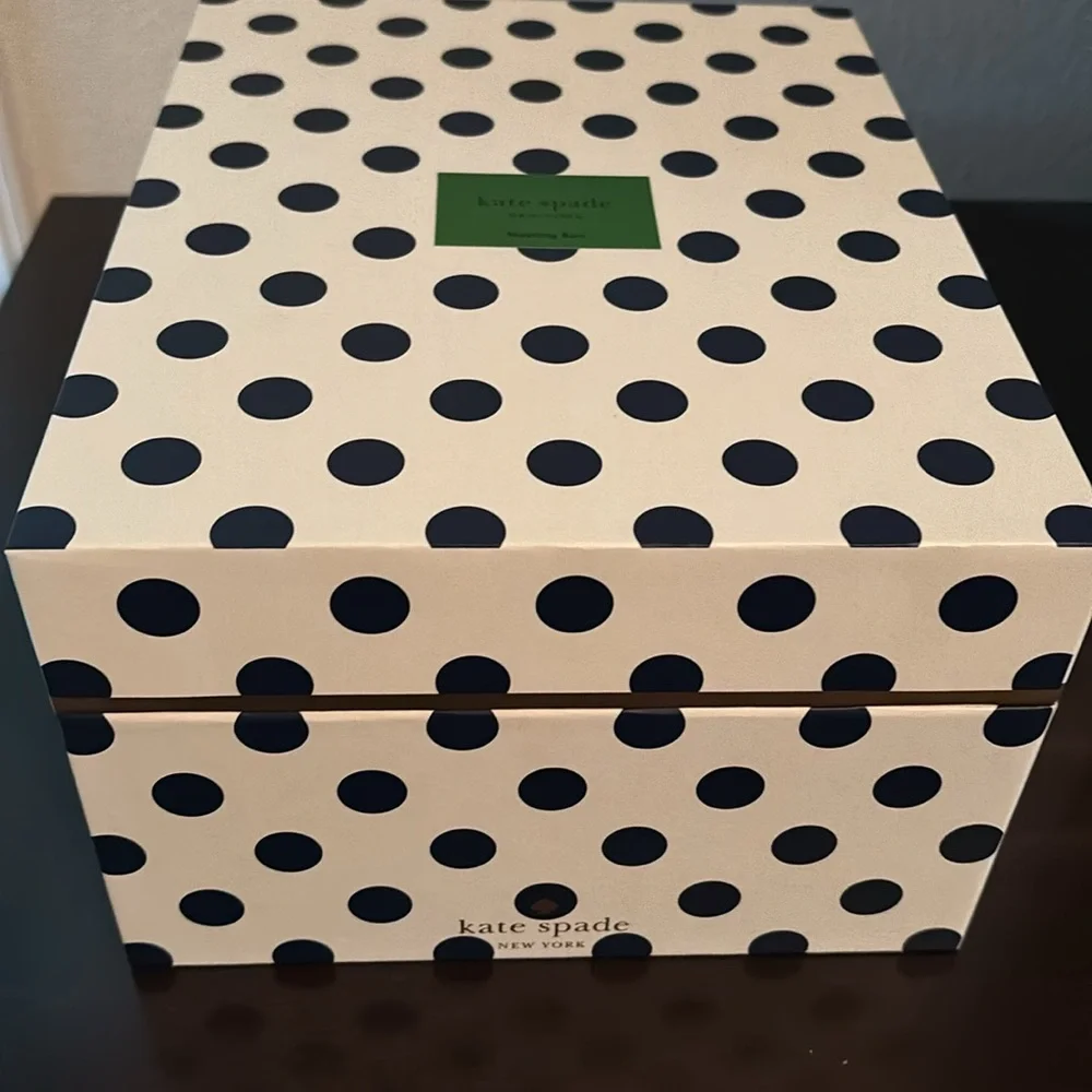 Kate Spade New York Small Nesting Storage Box Navy Blue Dots NWT